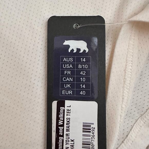 Running Bare Women L Athletic Short Sleeve Relaxed V-Neck Cream Dry Fit Mesh - Picture 12 of 14